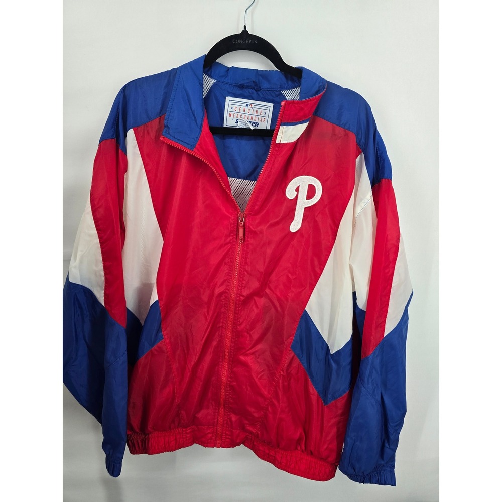 Vintage Starter MLB Philadelphia Phillies Windbreaker Jacket RedWhiteBlue Mens L
